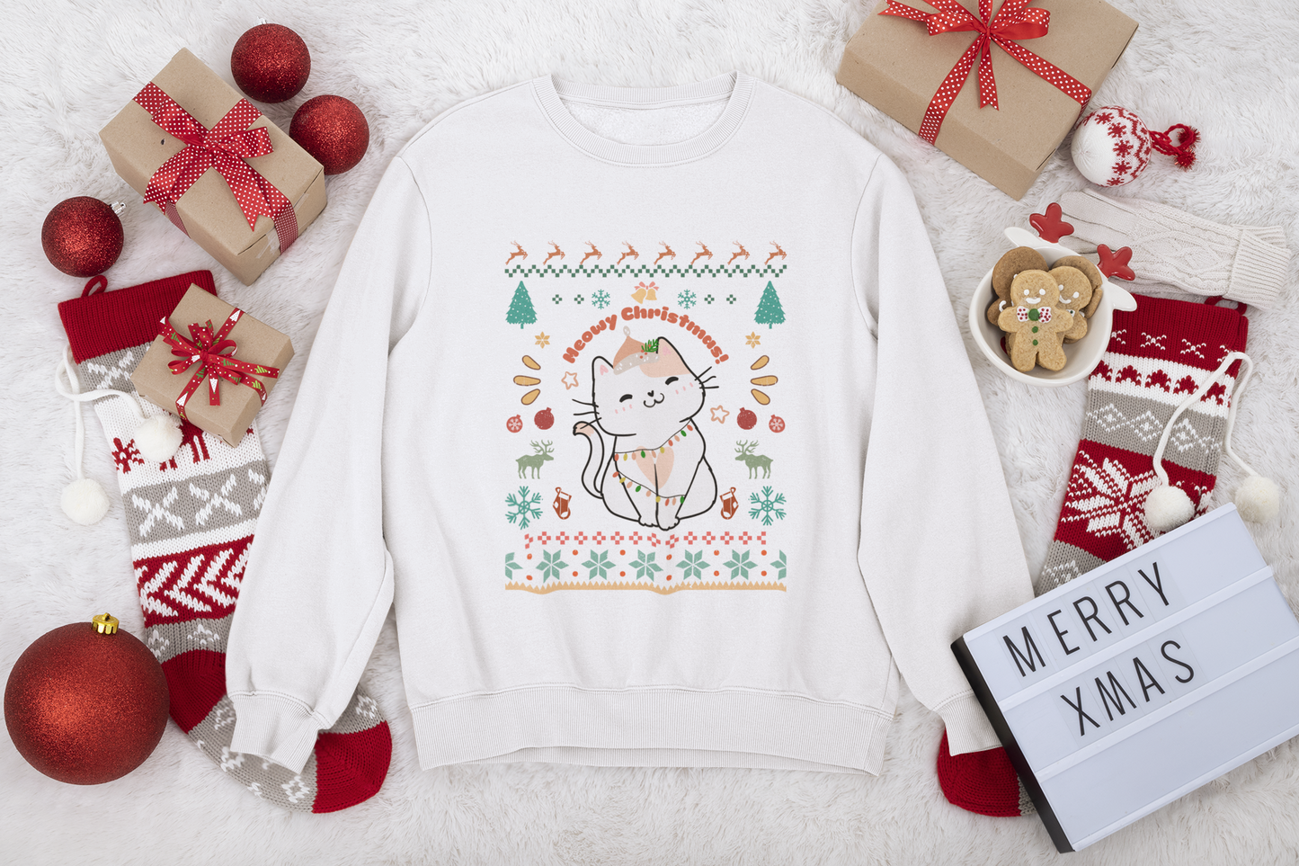 MEOWY CHRISTMAS | UNISEX CREW NECK CHRISTMAS SWEATSHIRT